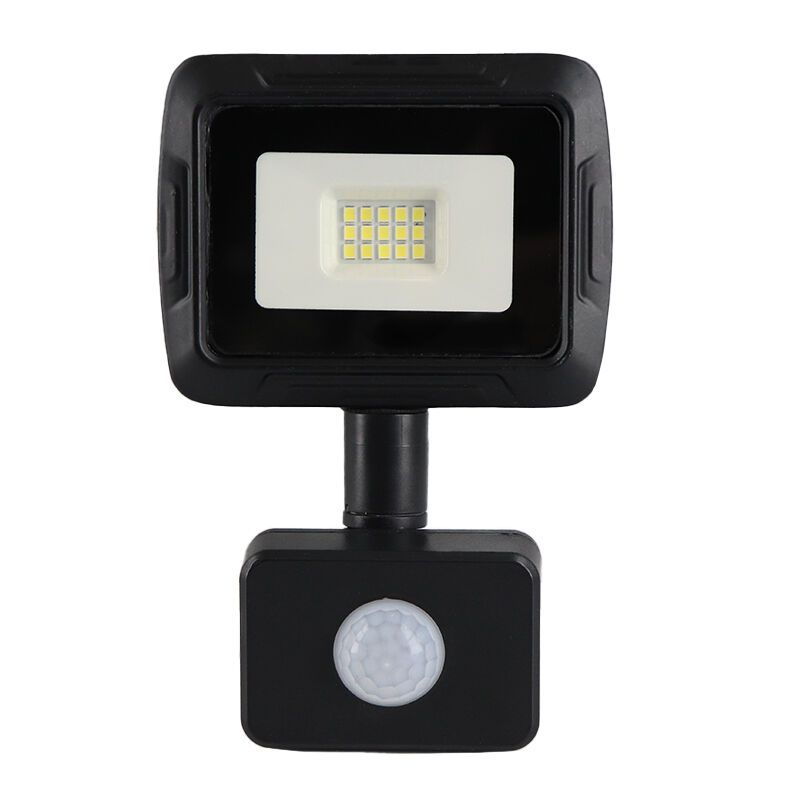Hliníkový reflektor so senzorom čierny, Miro, 10 W, LED 6000 K, IP65