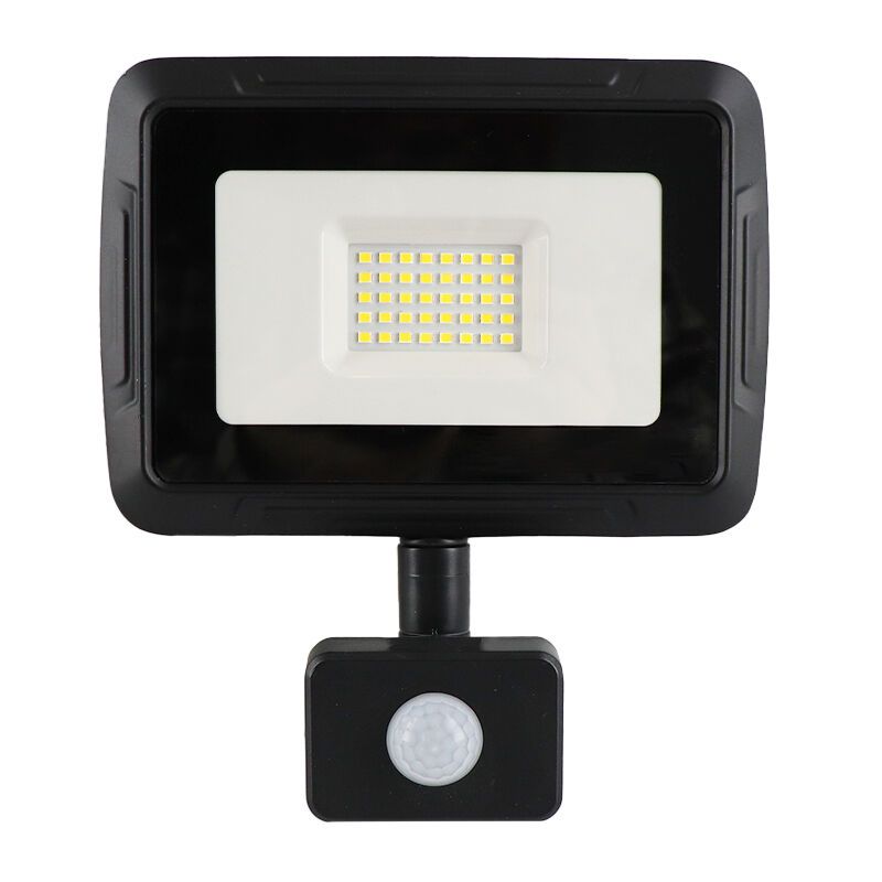 Hliníkový reflektor so senzorom čierny, Miro, 30 W, LED 6000 K, IP65