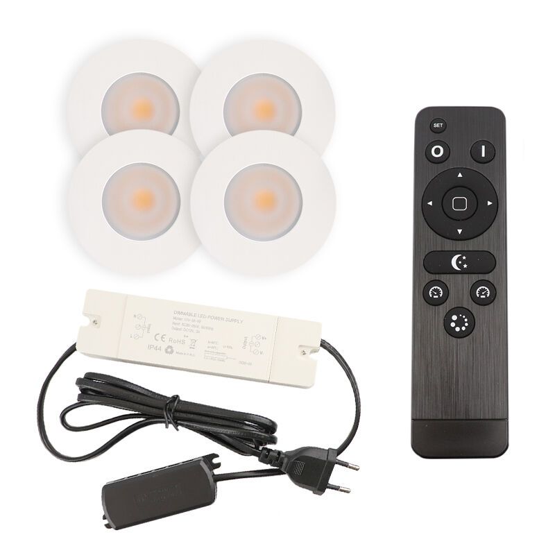 Hliníkové podhľadové svietidlo do altánku biele, Dico, 3 W, LED 2700 K, IP65, s diaľkovým ovládačom
