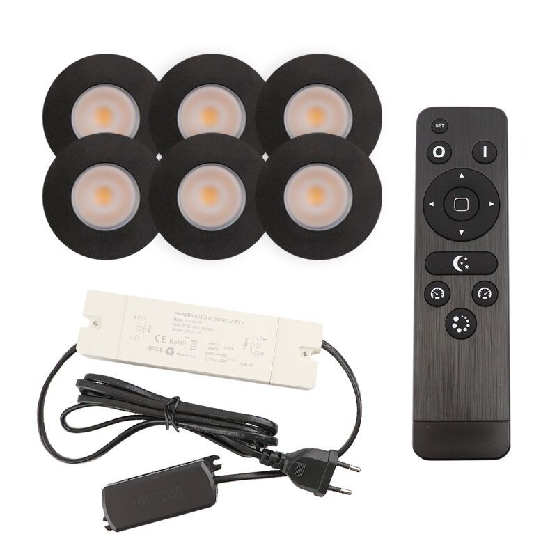 Hliníkové podhľadové svietidlo do altánku čierne, Dico, 3 W, LED 2700 K, IP65, s diaľkovým ovládačom