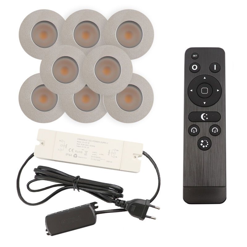 Hliníkové podhľadové svietidlo do altánku chrómové, Dico, 3 W, LED 2700 K, IP65, s diaľkovým ovládačom