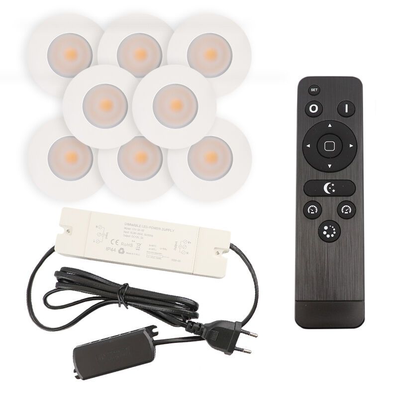 Hliníkové podhľadové svietidlo do altánku biele, Dico, 3 W, LED 2700 K, IP65, s diaľkovým ovládačom