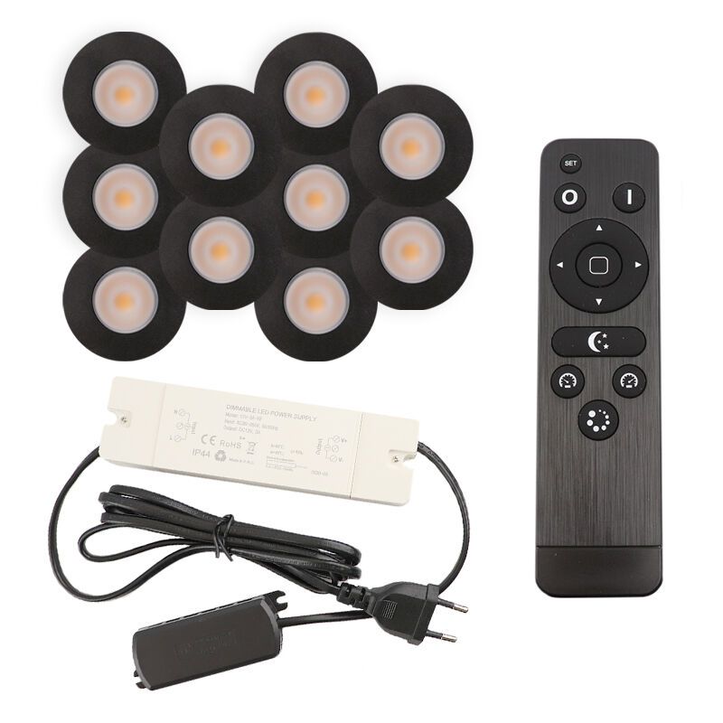 Hliníkové podhľadové svietidlo do altánku čierne, Dico, 3 W, LED 2700 K, IP65, s diaľkovým ovládačom