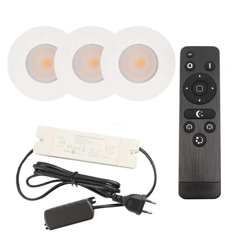 Hliníkové podhľadové svietidlo do altánku biele, Dico, 3 W, LED 2700 K, IP65, s diaľkovým ovládačom