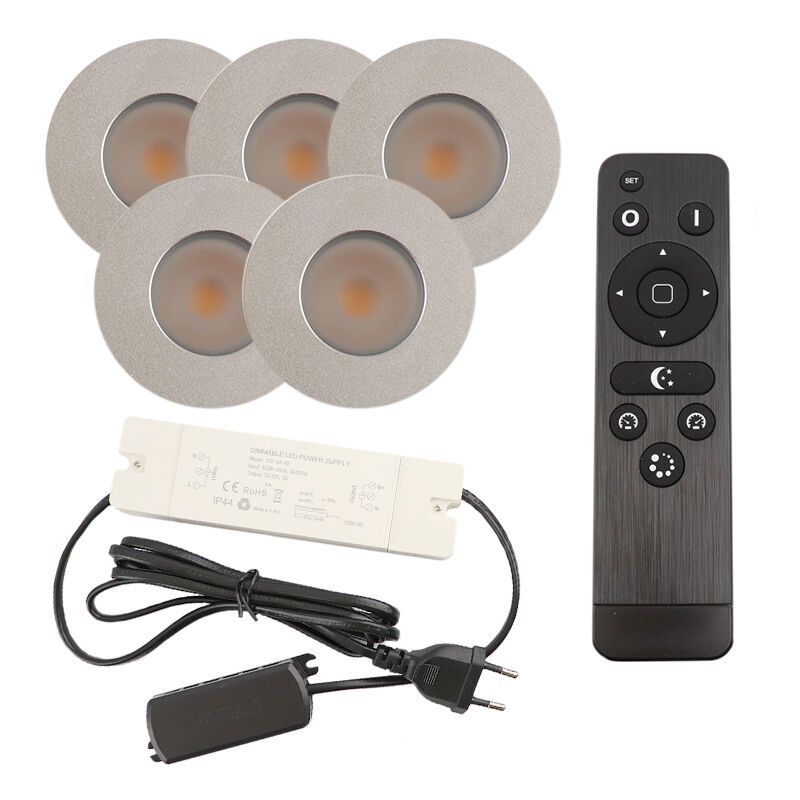 Hliníkové podhľadové svietidlo do altánku chrómové, Dico, 3 W, LED 2700 K, IP65, s diaľkovým ovládačom