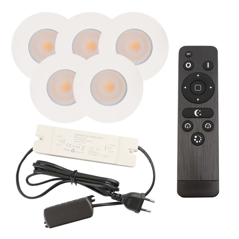 Hliníkové podhľadové svietidlo do altánku biele, Dico, 3 W, LED 2700 K, IP65, s diaľkovým ovládačom
