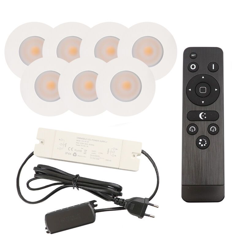Hliníkové podhľadové svietidlo do altánku biele, Dico, 3 W, LED 2700 K, IP65, s diaľkovým ovládačom