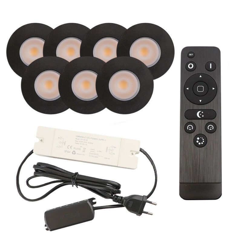 Hliníkové podhľadové svietidlo do altánku čierne, Dico, 3 W, LED 2700 K, IP65, s diaľkovým ovládačom