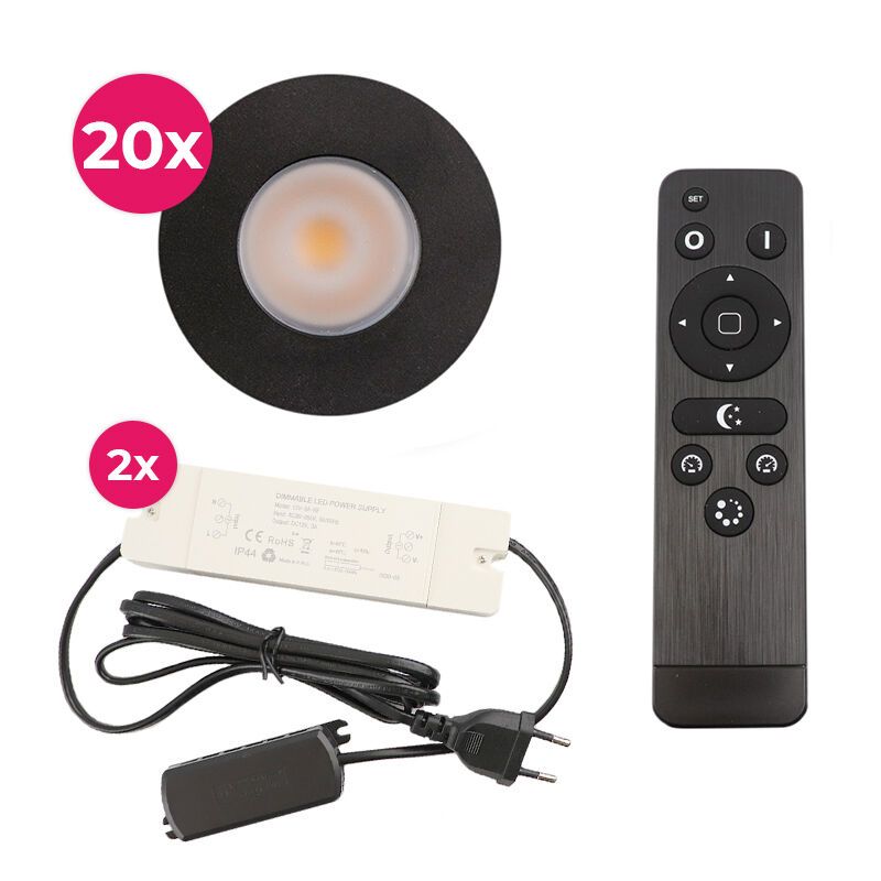 Hliníkové podhľadové svietidlo do altánku čierne, Dico, 3 W, LED 2700 K, IP65, s diaľkovým ovládačom