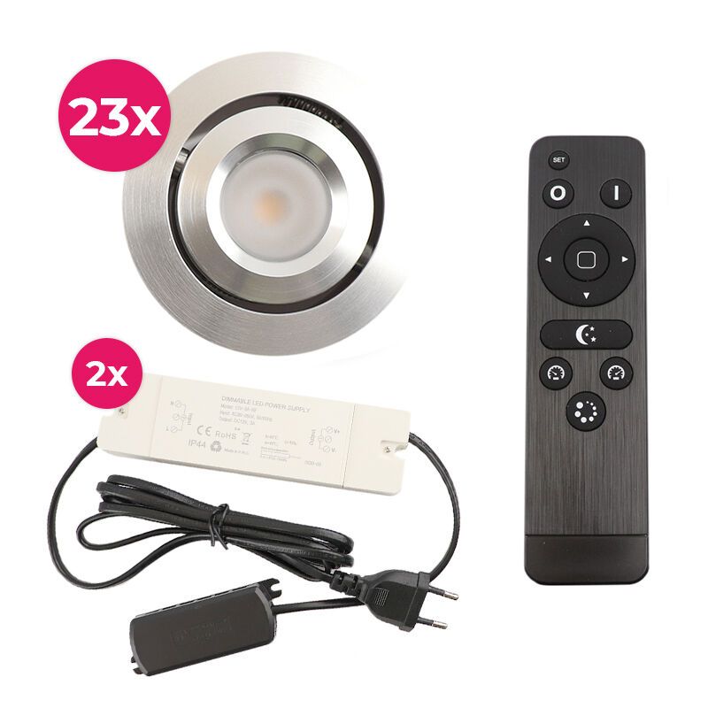 Hliníkové podhľadové svietidlo do altánku chrómové, Rona, 3 W, LED 2700 K, IP44, s diaľkovým ovládačom