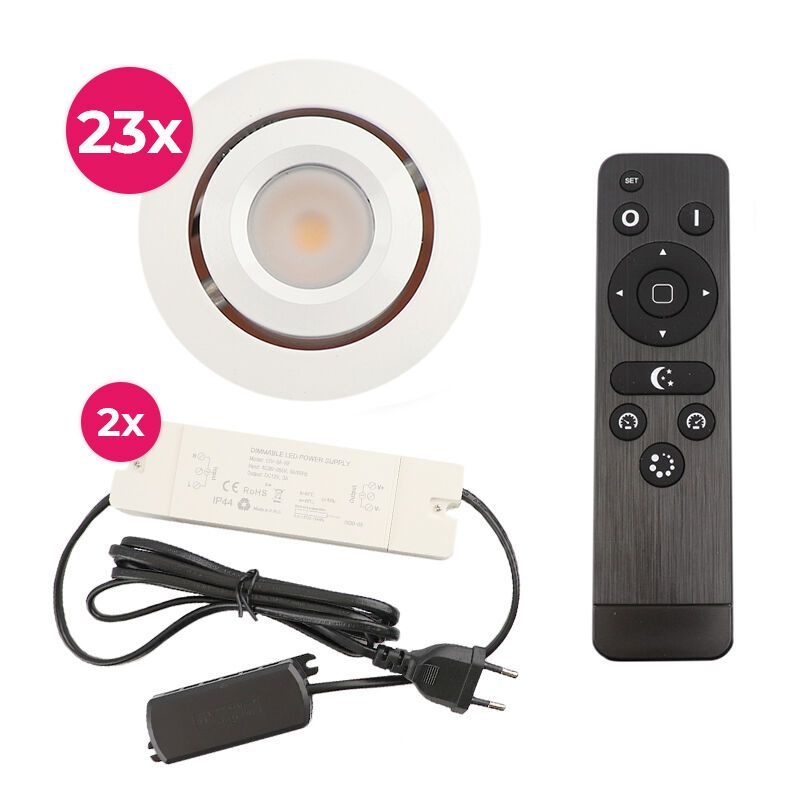 Hliníkové podhľadové svietidlo do altánku biele, Rona, 3 W, LED 2700 K, IP44, s diaľkovým ovládačom
