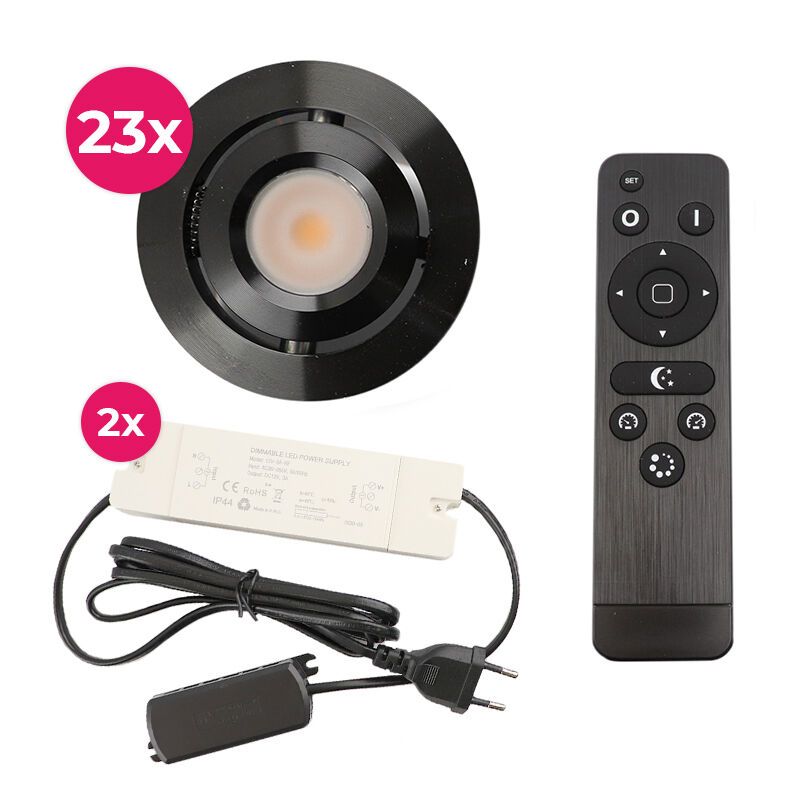 Hliníkové podhľadové svietidlo do altánku čierne, Rona, 3 W, LED 2700 K, IP44, s diaľkovým ovládačom
