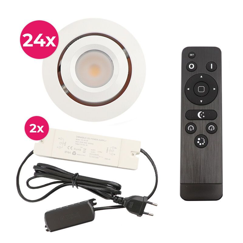 Hliníkové podhľadové svietidlo do altánku biele, Rona, 3 W, LED 2700 K, IP44, s diaľkovým ovládačom