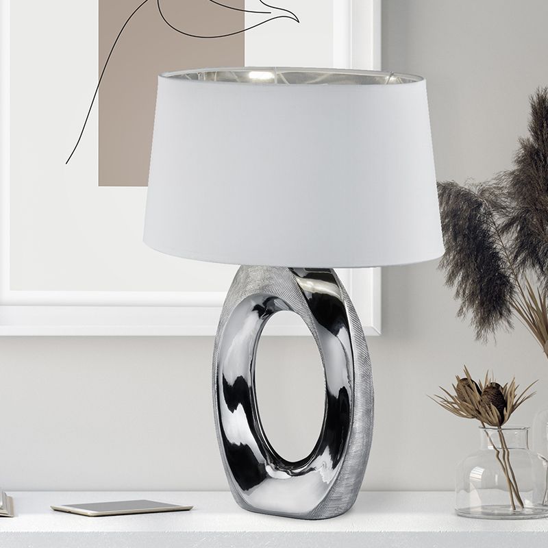 Keramická stolová lampa strieborná, Moldrup, s vypínačom