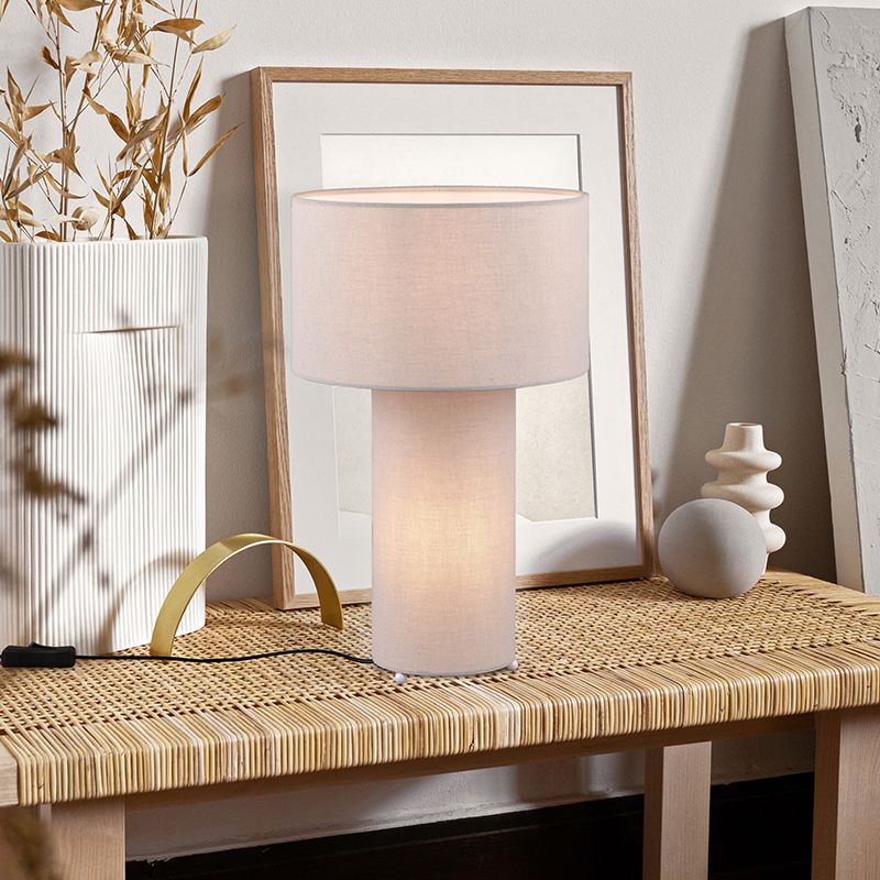 Sivá stolová lampa textílná, Denilson, s vypínačom