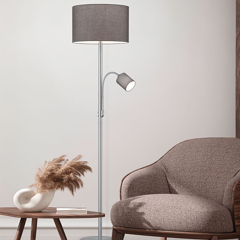 Niklová stojaca lampa moderná, Ledbury, s vypínačom