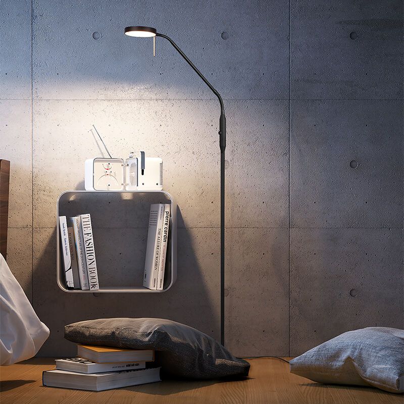 Čierna stojaca lampa na čítanie moderná, Bilge, 12 W, LED s nastaviteľnou farbou svetla, s dotykovým stmievačom