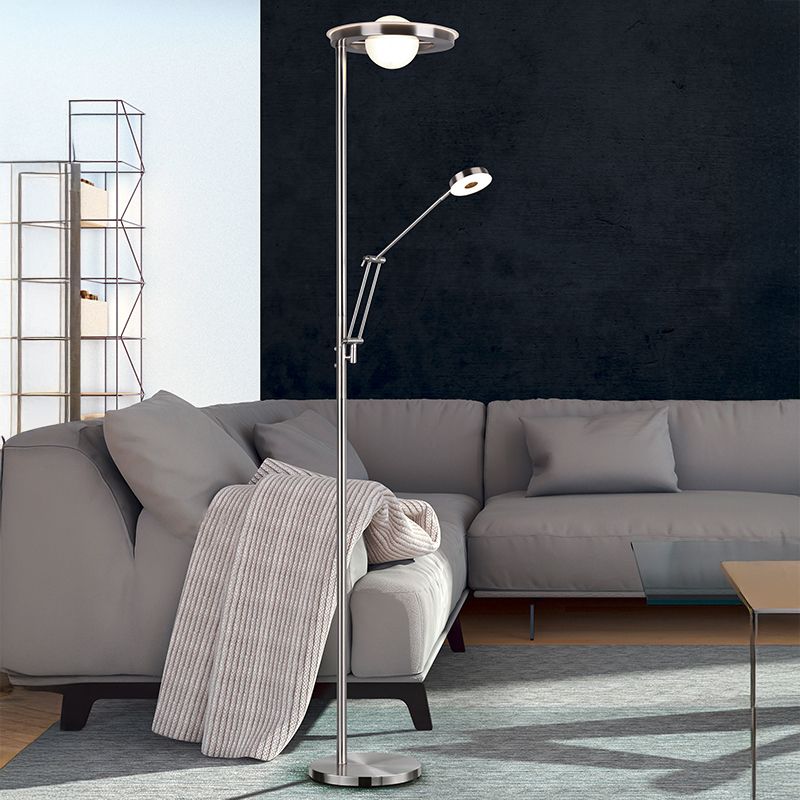 Niklová stojaca lampa na čítanie moderná, Yazid, 32 W, LED s nastaviteľnou farbou svetla, s dotykovým stmievačom