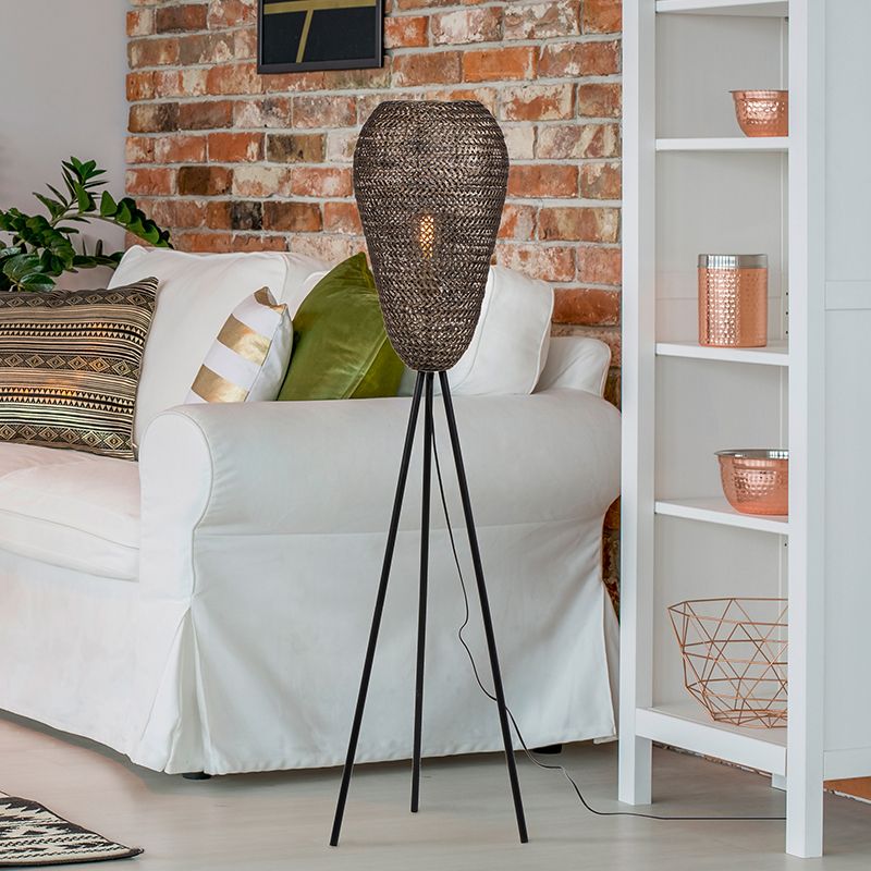 Mosadzná stojaca lampa rustikálna, Mohcine, s vypínačom