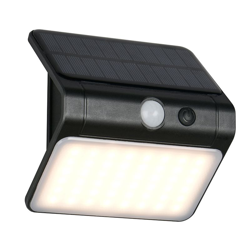 Čierne solárne vonkajšie nástenné svietidlo plastové, Mijs, 2,5 W, LED 4000 K, IP44