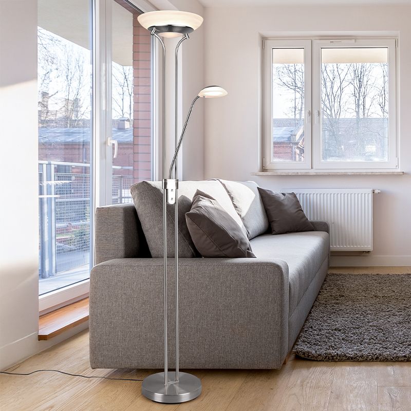 Niklová stojaca lampa na čítanie moderná, Fredrika, 27 W, LED 3000 K, s dotykovým stmievačom