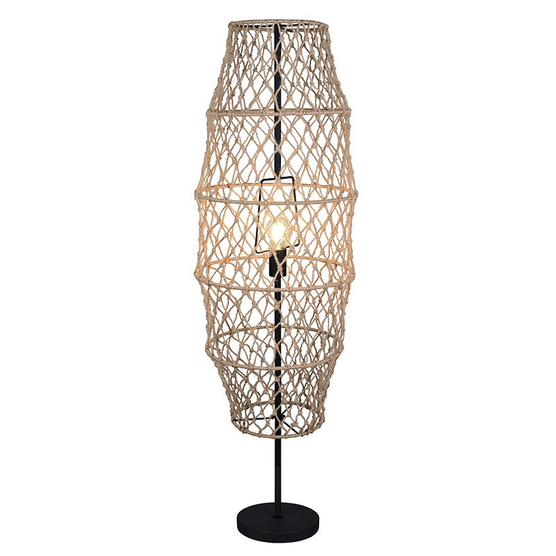Hnedá stojaca lampa japandi, Liduina, s vypínačom