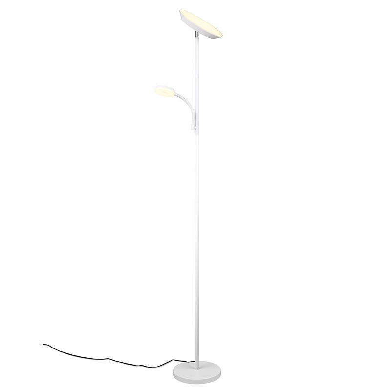 Biela stojaca lampa moderná, Shahid, 17 W, LED nastaviteľný od teplej po studenú bielu, s dotykovým stmievačom