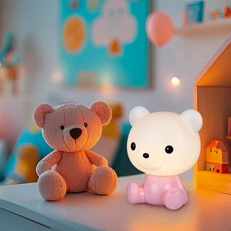 Ružová stolná lampa do detskej izby plastová, Lumibear, 0,3 W, LED RGB, s vypínačom Ružová stolná lampa do detskej izby plastová, Lumibear, 0,3 W, LED RGB, s vypínačom