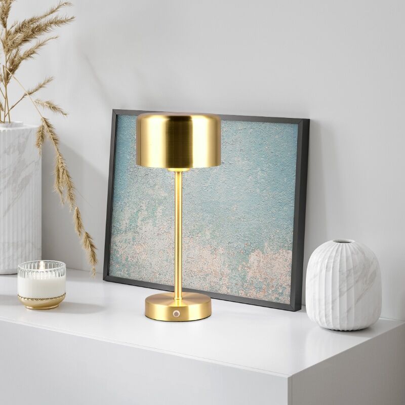 Mosadzná nabíjateľná stolová lampa moderná, Dustin, 1 W, LED 3000 K, s dotykovým stmievačom