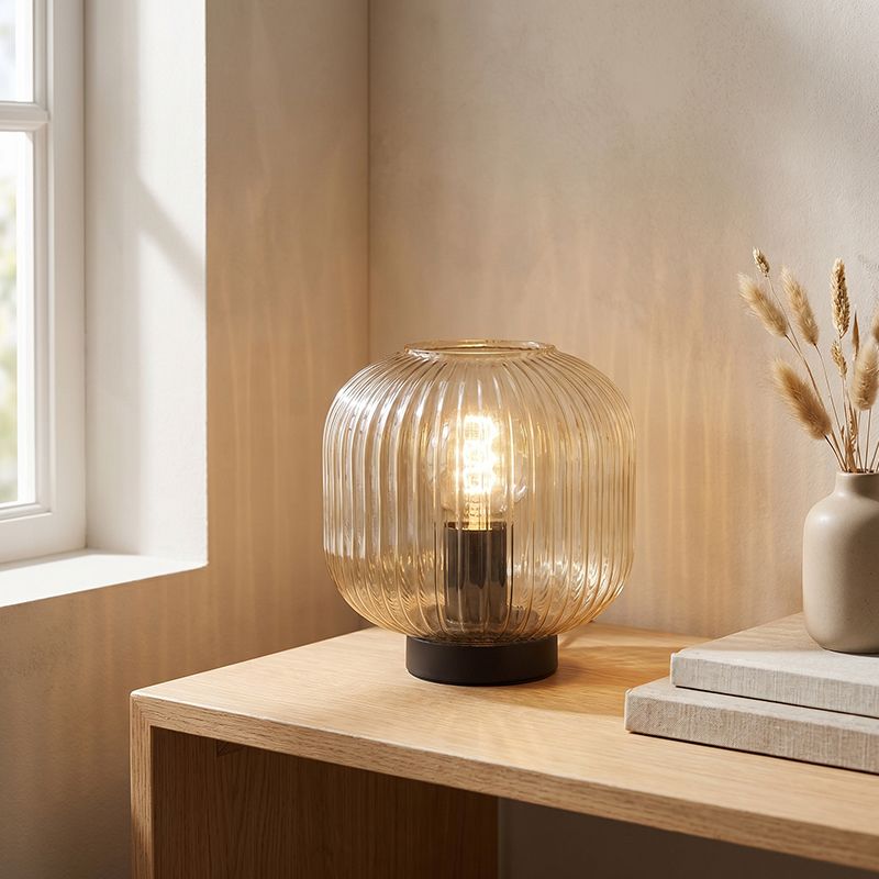 Dizajnová stolová lampa jantárová, Charlois, s vypínačom