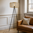 Bambusová stojaca lampa hnedá, Tina, s vypínačom