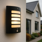 Moderné vonkajšie nástenné svietidlo so senzorom pohybu čierne, Manuel, IP44