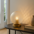 Retro stolová lampa mosadzná, Johnson, s vypínačom