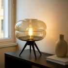 Retro stolová lampa jantárová, Sean, s vypínačom