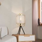 Textílná retro stolová lampa biela, Rocco, s vypínačom