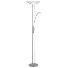 Sklenená klasická stojaca lampa na čítanie niklová, Brava, s vypínačom