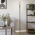 Plastová dizajnová stojaca lampa mosadzná, Corwin, 8,8 W, LED 3000 K, s dotykovým stmievačom