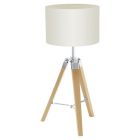 Drevená rustikálna stolová lampa béžová, Joana, s vypínačom