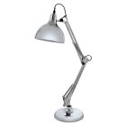 Kovová industriálna lampa na písací stôl chrómová, Josha, s vypínačom