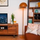 Žltá stojaca lampa moderná, Siemon, s vypínačom