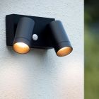 Čierne vonkajšie nástenné svietidlo so senzorom pohybu moderné, Taylor, IP54