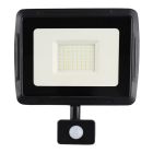 Hliníkový reflektor so senzorom čierny, Miro, 50 W, LED 6000 K, IP65