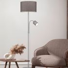 Niklová stojaca lampa moderná, Ledbury, s vypínačom