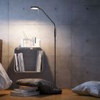 Čierna stojaca lampa na čítanie moderná, Bilge, 12 W, LED s nastaviteľnou farbou svetla, s dotykovým stmievačom