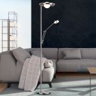 Niklová stojaca lampa na čítanie moderná, Yazid, 32 W, LED s nastaviteľnou farbou svetla, s dotykovým stmievačom