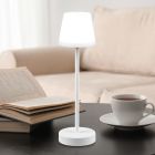 Biela nabíjateľná stolová lampa plastová, Suman, 2 W, LED nastaviteľný od teplej po studenú bielu, IP44, s dotykovým stmievačom