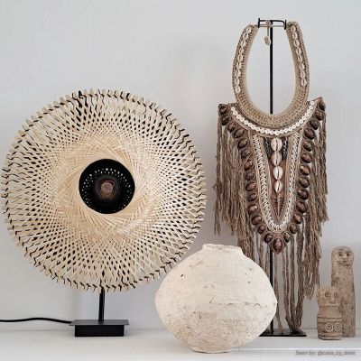 Ratanová stolová lampa hnedá, Cordoba, s vypínačom
