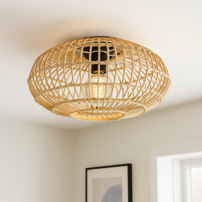 Ratanová stropná lampa hnedá, Emilio