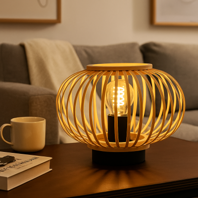 Rustikálna stolová lampa hnedá, Lieve, s vypínačom