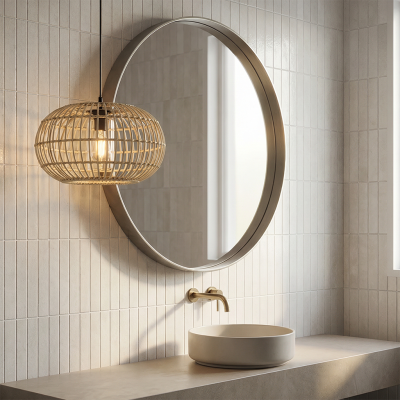 Ratanové závesné svietidlo do kúpeľne hnedé, Emilio, IP44